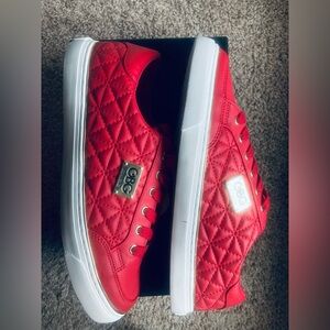 GUESS Red Quilted Lace-up Faux Leather Sneakers
